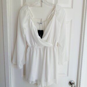 Fashion Nova White sheer long sleeve Romper NWT